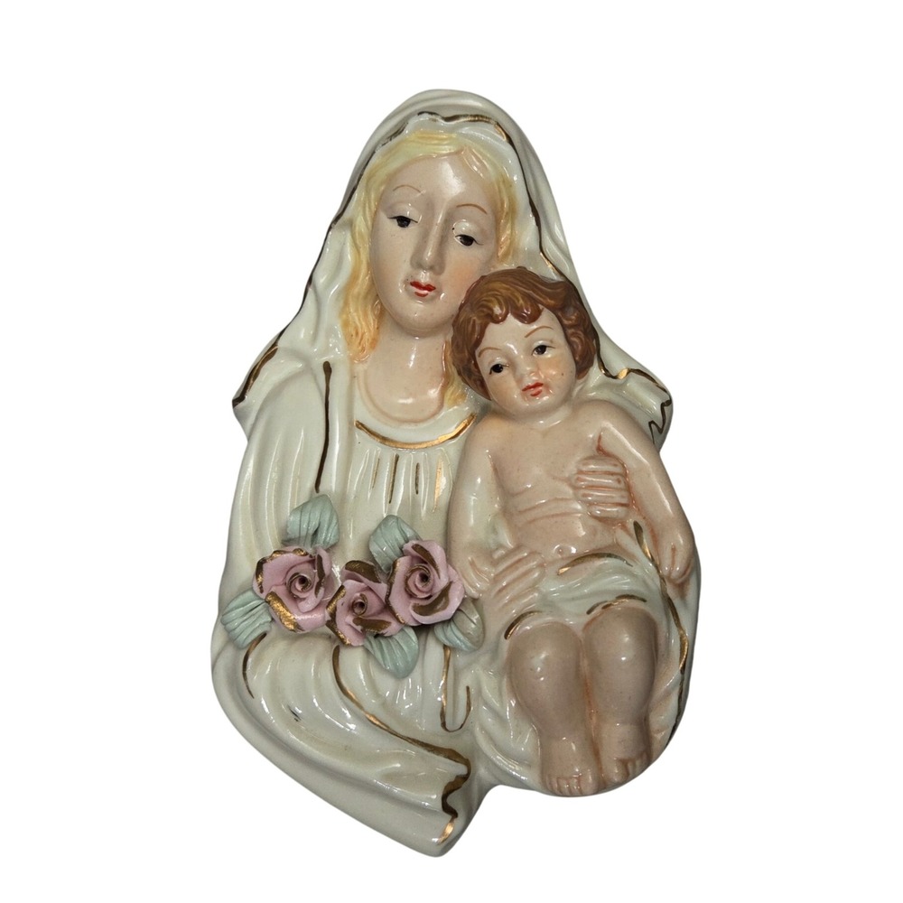 Vintage Virgin Mary Baby Baby Jesus Wall Plaque Madonna and Child Religious Art
